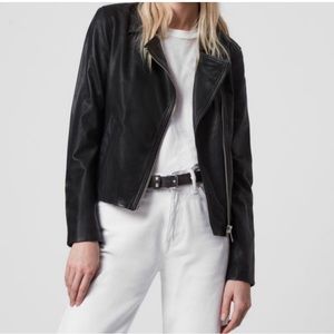 All saints black leather jacket size 0